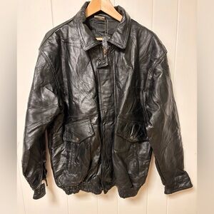 Men’s vintage XL leather flight bomber jacket black